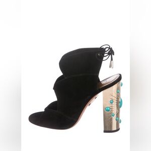 Aquazurra Caged Heels with Gold Heels and Turquoise Details